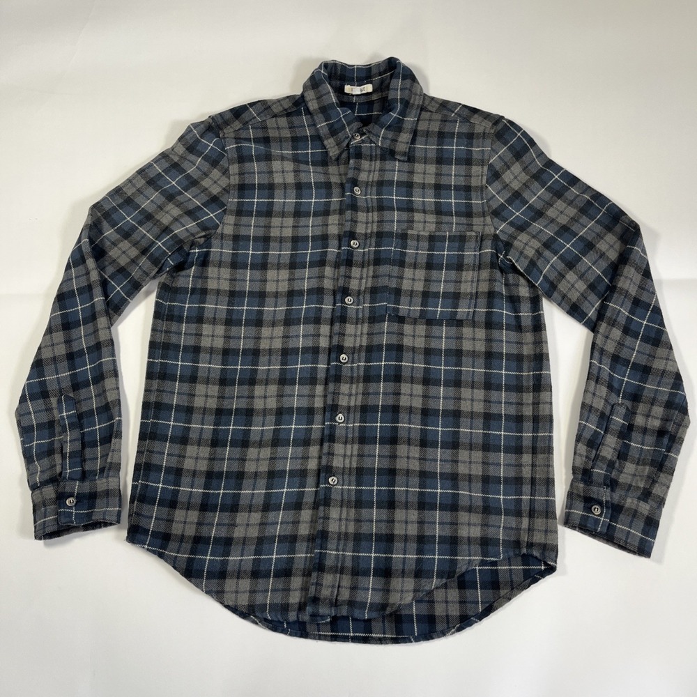 Brandy Melville Long Sleeve Button Shirt Women Small Gray/Blue Plaid Flannel